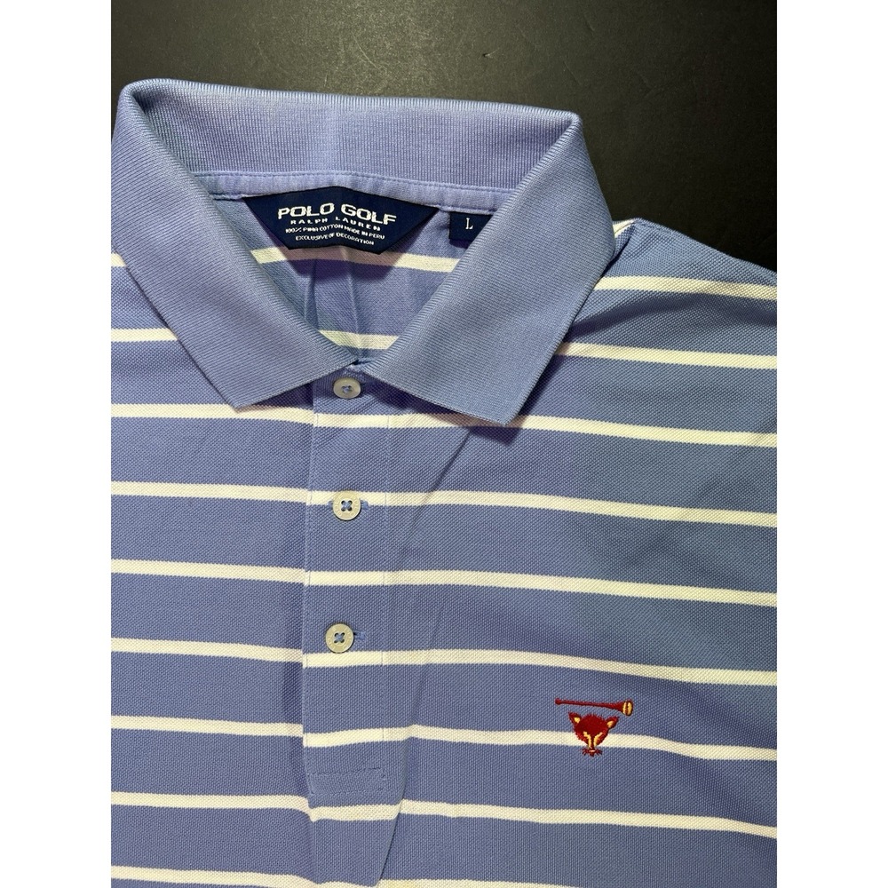 Ralph Lauren Polo Golf Shirt Men's Large Striped Embroidered Club Logo - Picture 2 of 4